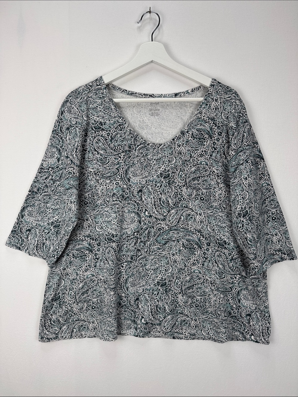Pure Jill Printed Soft V-Neck Top Paisley Print Cotton Modal Size Large